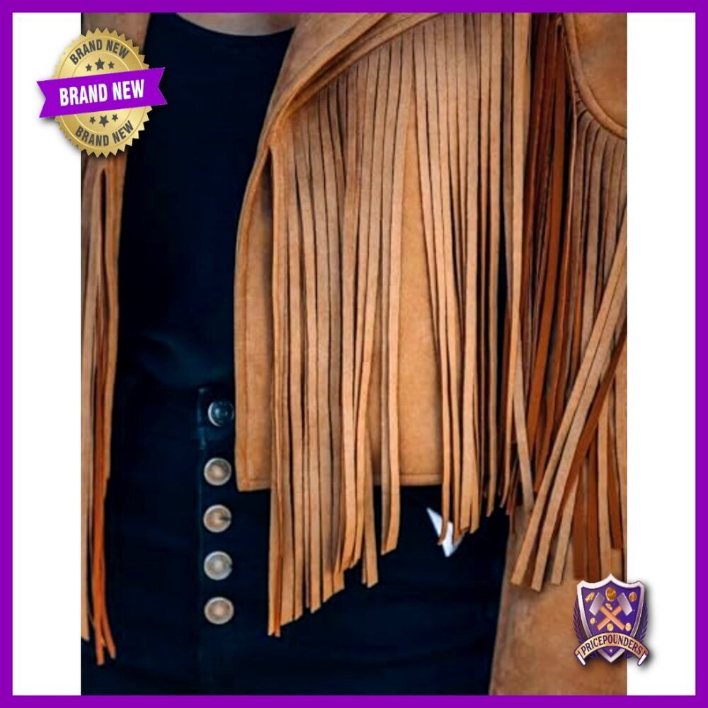 Faux Suede Cropped Fringe Jacket Western Retro Motorcycle Chic Y2K - Picture 6 of 7